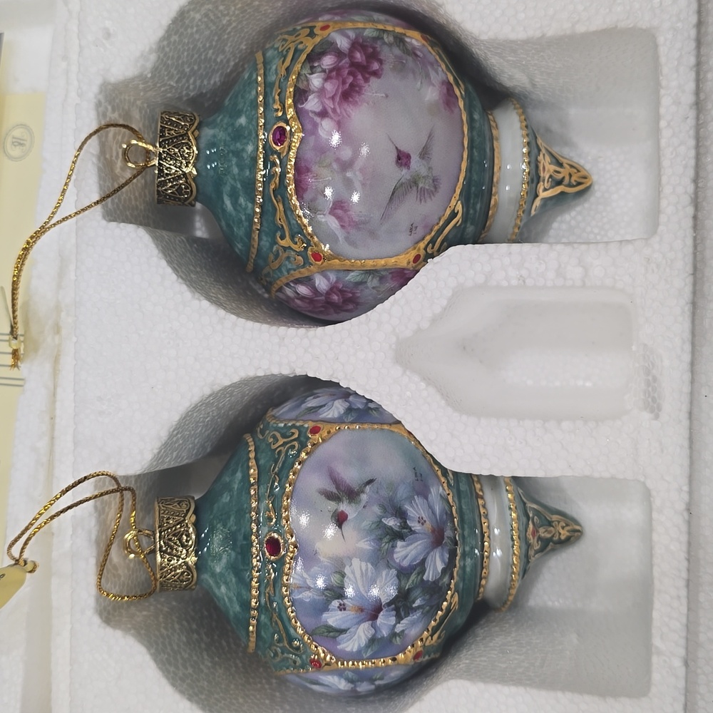 1998 Set Of 2 Lena Liu Ruby Jeweled Hummingbird Ornaments